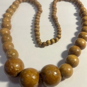 Natural Wooden Beaded Necklace 30” length